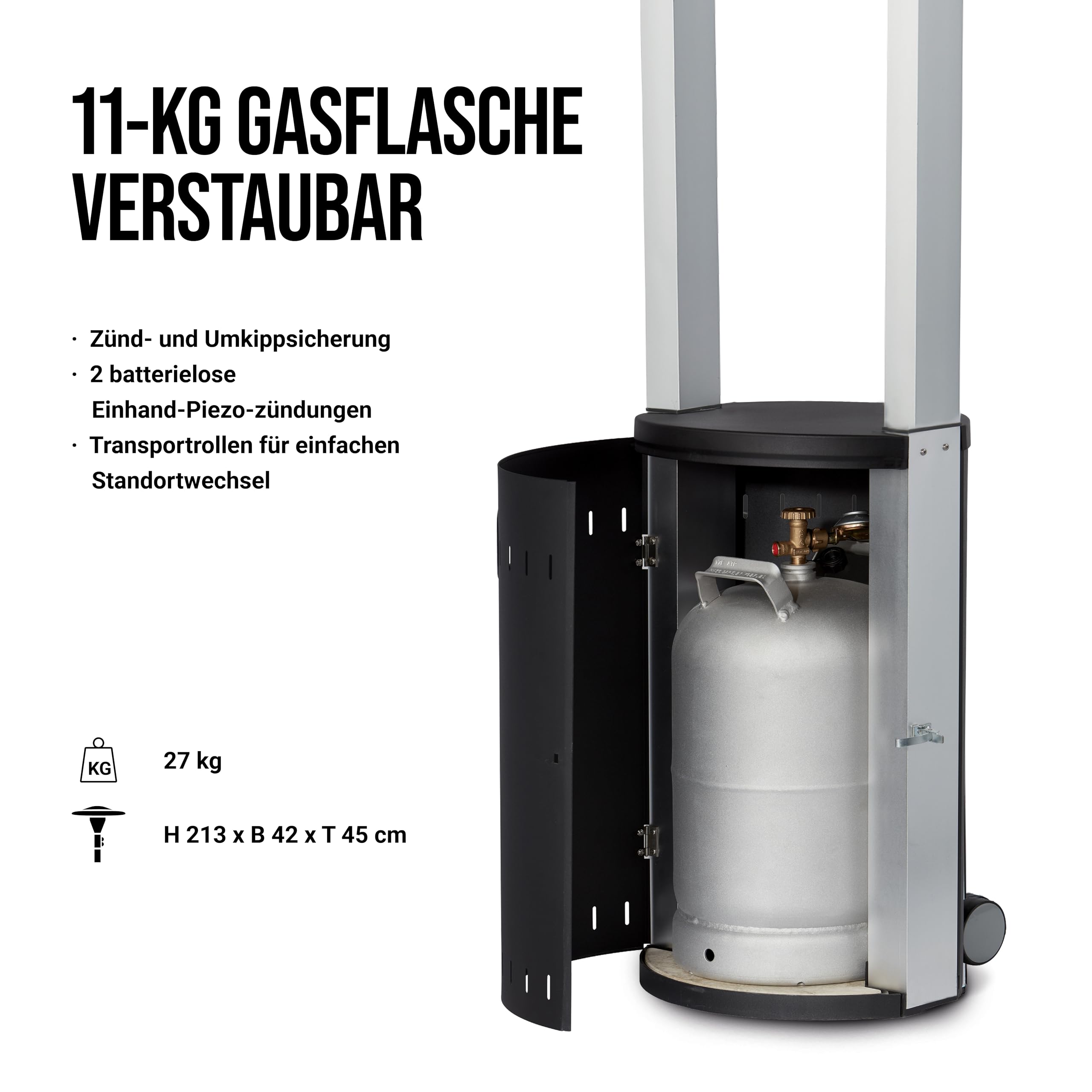 Enders® Terrassenheizer Gas ECOLINE PURE, Gas-Heizstrahler 5640, Terrassenstrahler mit Ultra Brenner-Technologie, Transporträder, Umkippsicherung, Schwarz / Aluminium