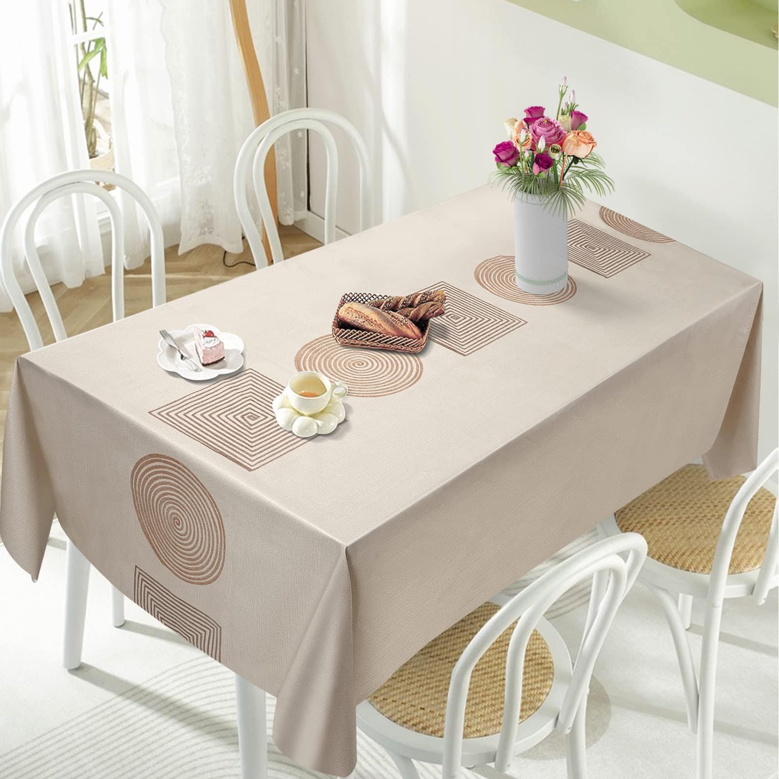 Joyzzz Waterproof Rectangle PVC Tablecloth, Oil Spill Proof Stain Resistant Vinyl Table Cloth, Wipeable Plastic Table Cover for Dining Table, Table Cover for Dining Table, Buffet Parties, 140x200cm