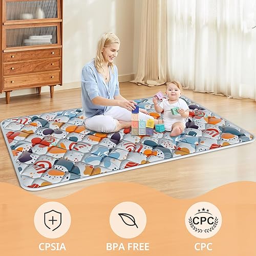 Miniatura 7 de Alfombra de juego para bebés de 74 x 50 pulgadas para corral, tapete de juego para bebé para piso, tapete de juego grueso y ultra suave para bebés y
