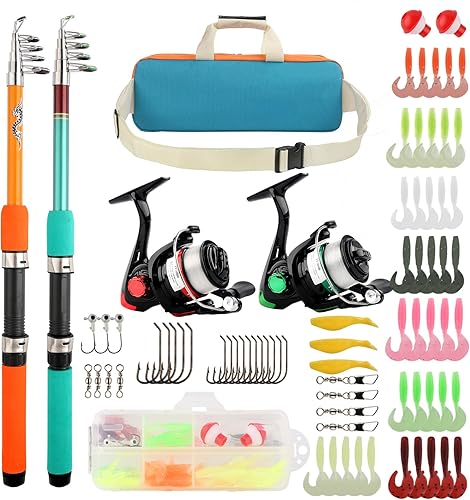 Fishing Rod Reel Combo Telescopic Fishing Pole Spinning Reel with Baits Hooks Storage Bag Compact Collapsible Fishing Pole Starter Kit for Kids