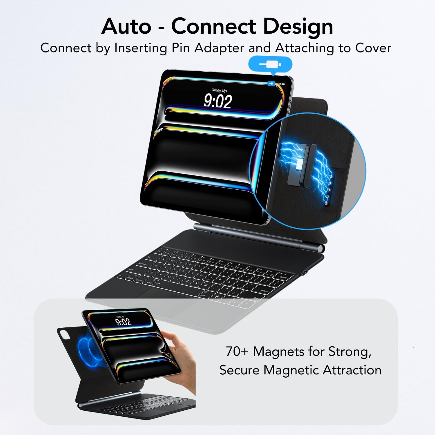 Keyboard Case for iPad Pro 13-inch (M4) 2024, Auto-Connect Design & No Charging Required, Magic-Style Magnetic Keyboard Case with Multi-Touch Trackpad, Compatible with iPad Pro 13