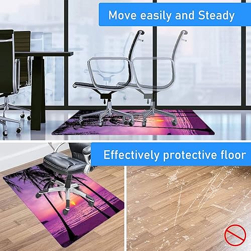 Miniatura 9 de Ocean - Tapete para silla de escritorio de madera dura, imagen de una isla tropical con las palmeras y la impresión temática de playa de mar