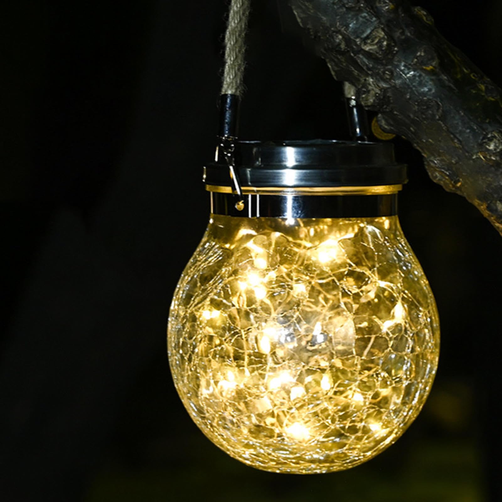 CUTEBAOO Solar Lantern Crackle Glass Ball, Amber Warm Solar Lanterns Outdoor Waterproof Solar Garden Decor Patio Lights with 2 Modes Hanging Solar Lights Outdoor Decorative Lantern,Yellow-2pcs