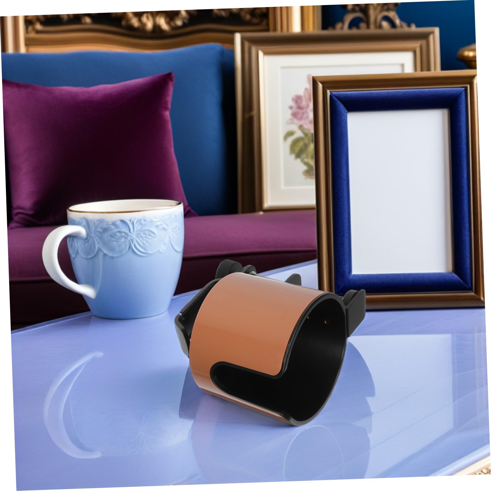 Soporte para Taza y Auriculares Giratorio Escritorio Clip Antideslizante con Rotación Organizador Multifuncional para Botellas y Cascos Accesorio Práctico para Oficina y Gaming