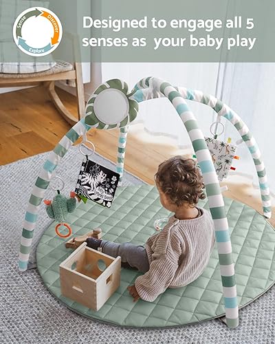 Miniatura 7 de Alfombrilla de gimnasio para bebé, verde salvia + gimnasio de juegos para bebés, en forma de hoja