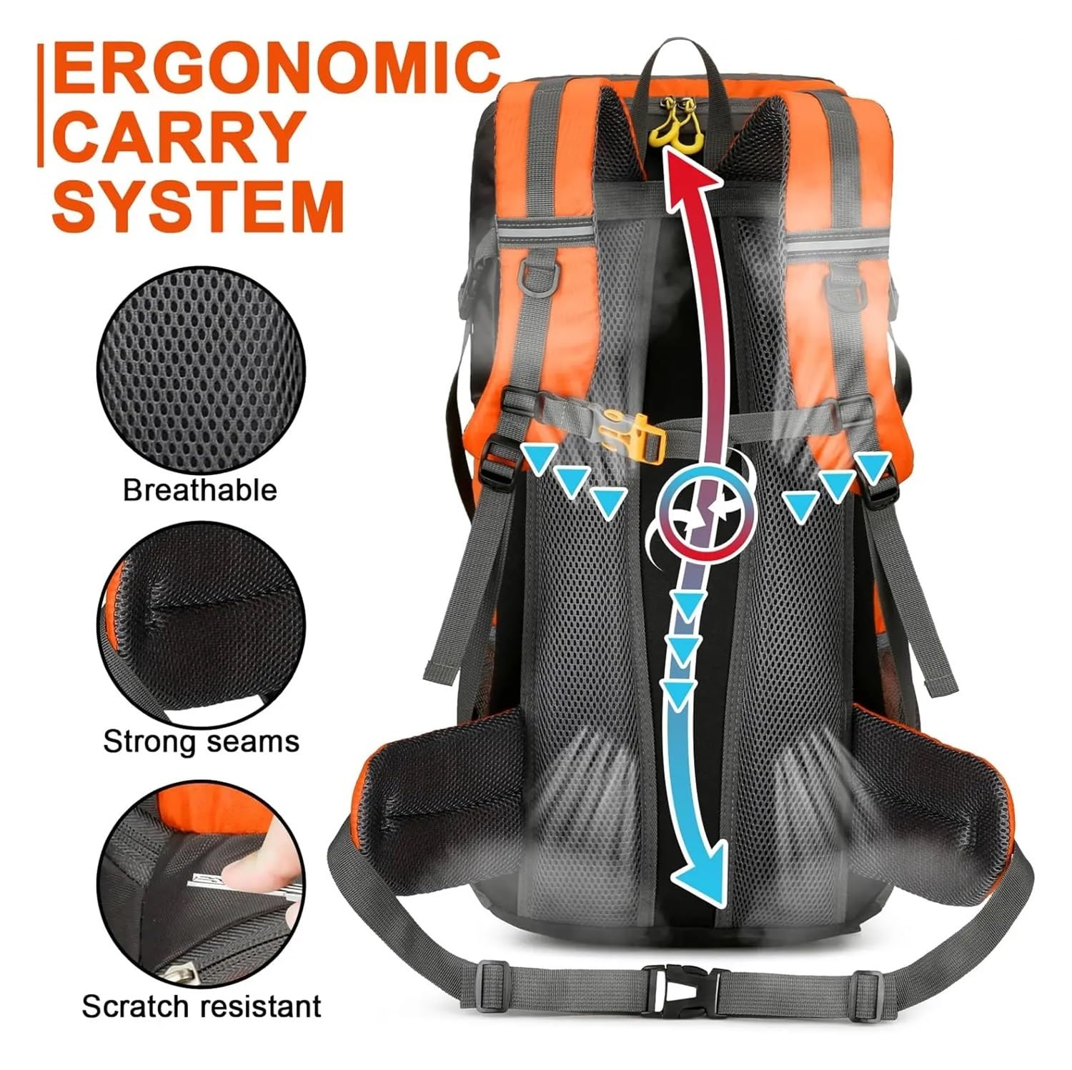 Mochila de senderismo impermeable de 50 litros, ligera, con cubierta para lluvia, para camping, senderismo, senderismo, deportes al aire libre