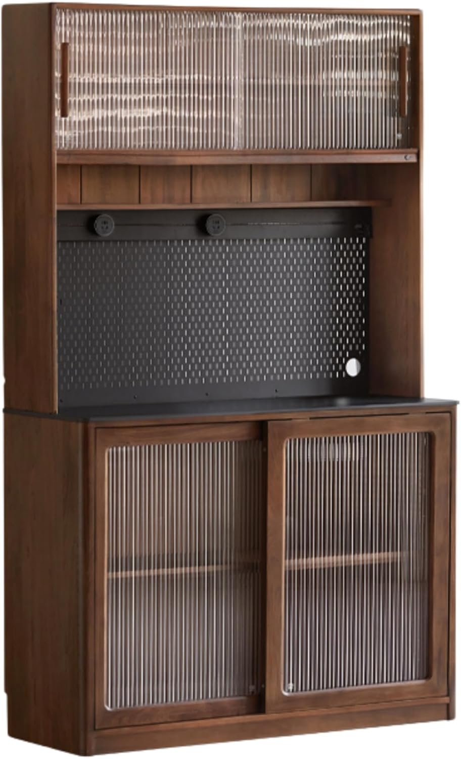 GVAwood Black Walnut Solid Wood Sideboard Hole Storage 39.4x17.7x78.7 in/Rich Dark Walnut Color/Black Walnut Solid Wood 1m Pure Black Slate Sliding Door Sideboard + Shelf + Bull Electric Rail