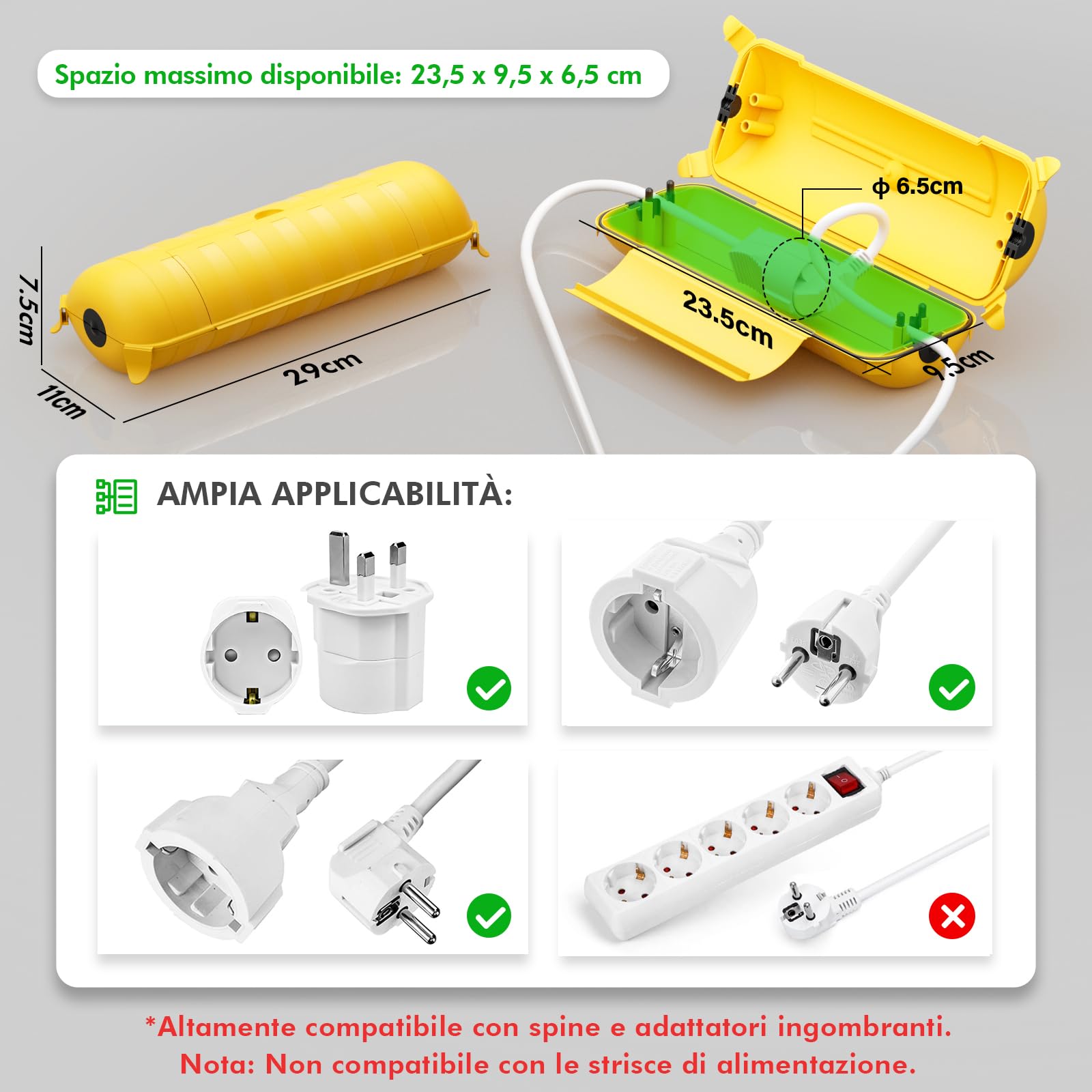 RESTMO Scatola di Protezione Stagna IP44 (290x110x75 mm) – Resistente alle Intemperie, Impermeabile per Prolunghe, Decorazioni per Vacanze e Utensili Elettrici in Plastica, Giallo