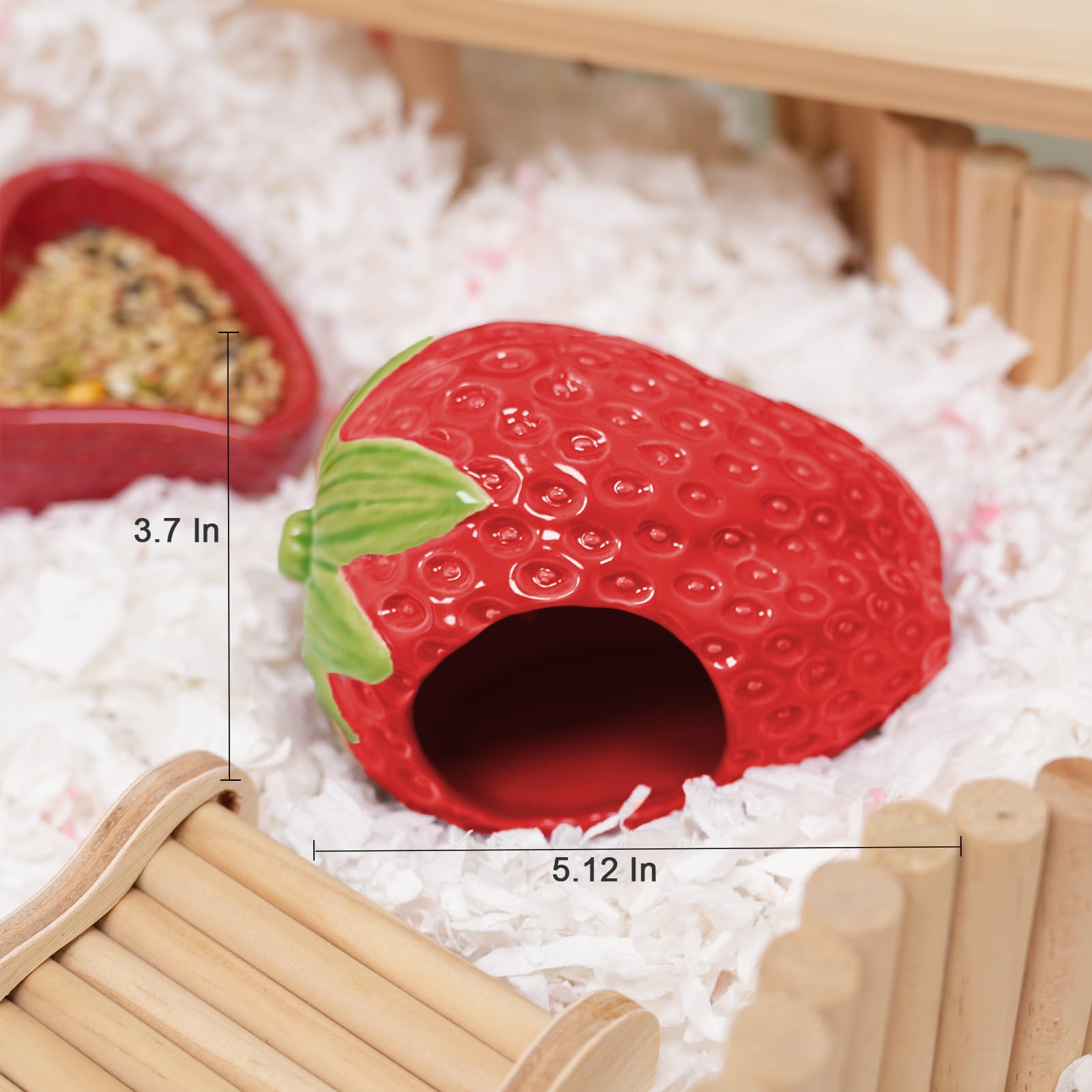 Kelivi Ceramic Hamster Hideout, Strawberry Hamster House and Habitat - Image 3