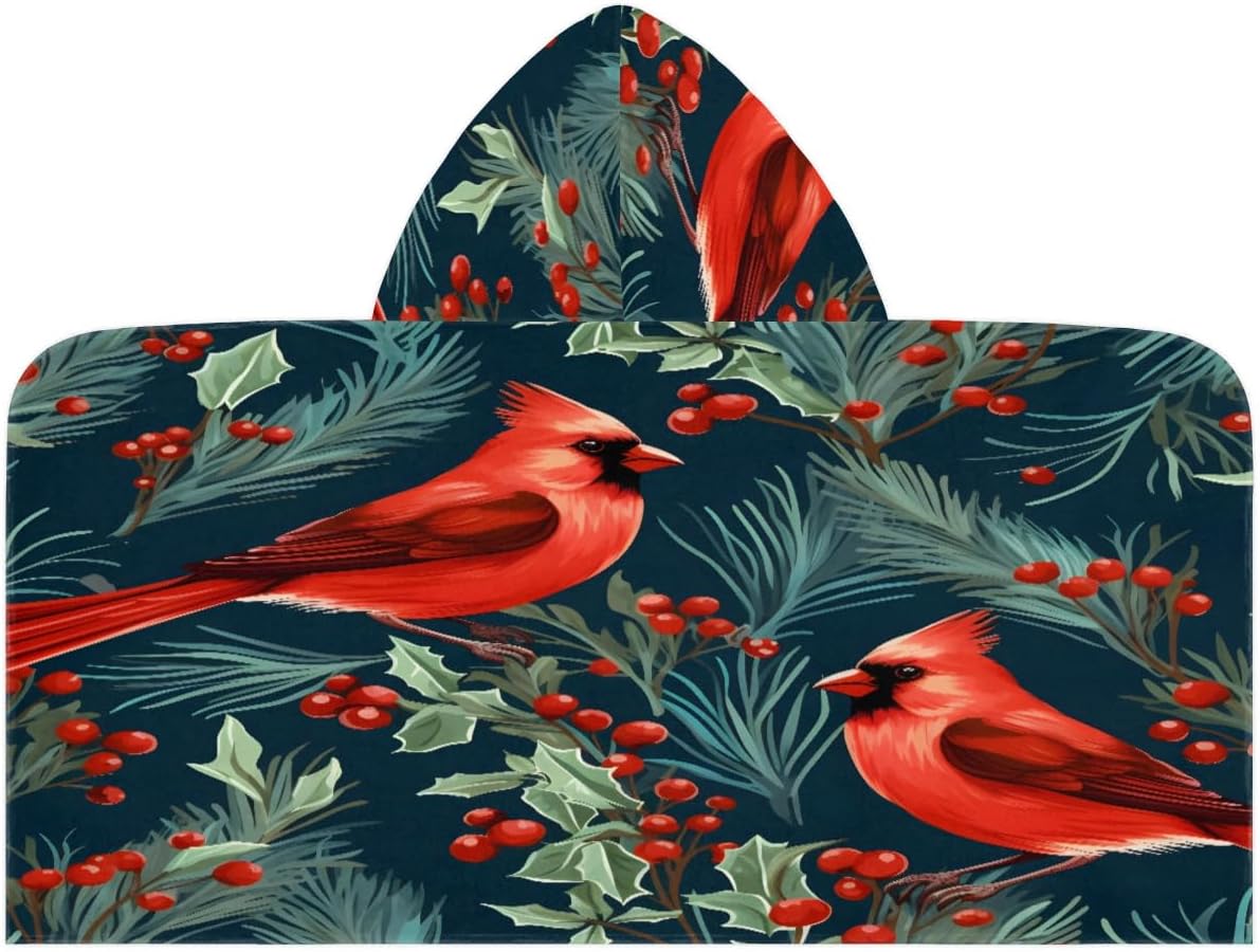 Kid Bath Towels Cardial Birds Berry Leaf Kids Towel with Hood for Girls Boys Beach Towel Pool Cover Up Soft Absorbent Toddler Hooded Bath Towel for Shower, Beach