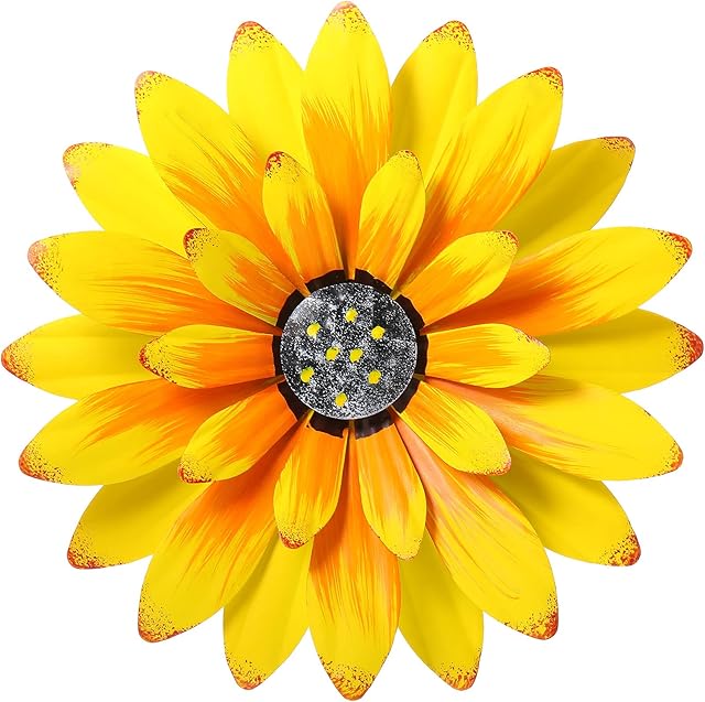 Hotop 12 Inch Metal Flower Wall Decor Garden Decor Outdoor Large Daisy Flower Wall Art Hanging Flower Sculpture for Fence Living Room Office Decoration