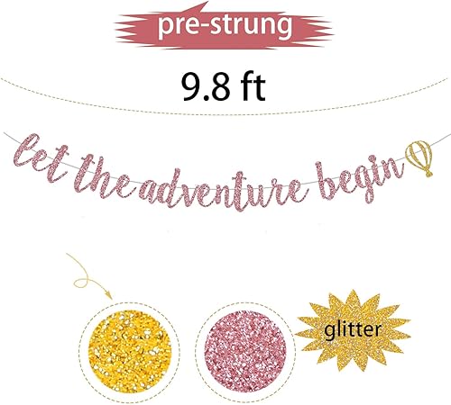 Miniatura 2 de Cartel de "Let The Adventure Begin", decoración de letrero con purpurina de oro rosa para jubilación, baby shower, mudanza, graduación, viajes,