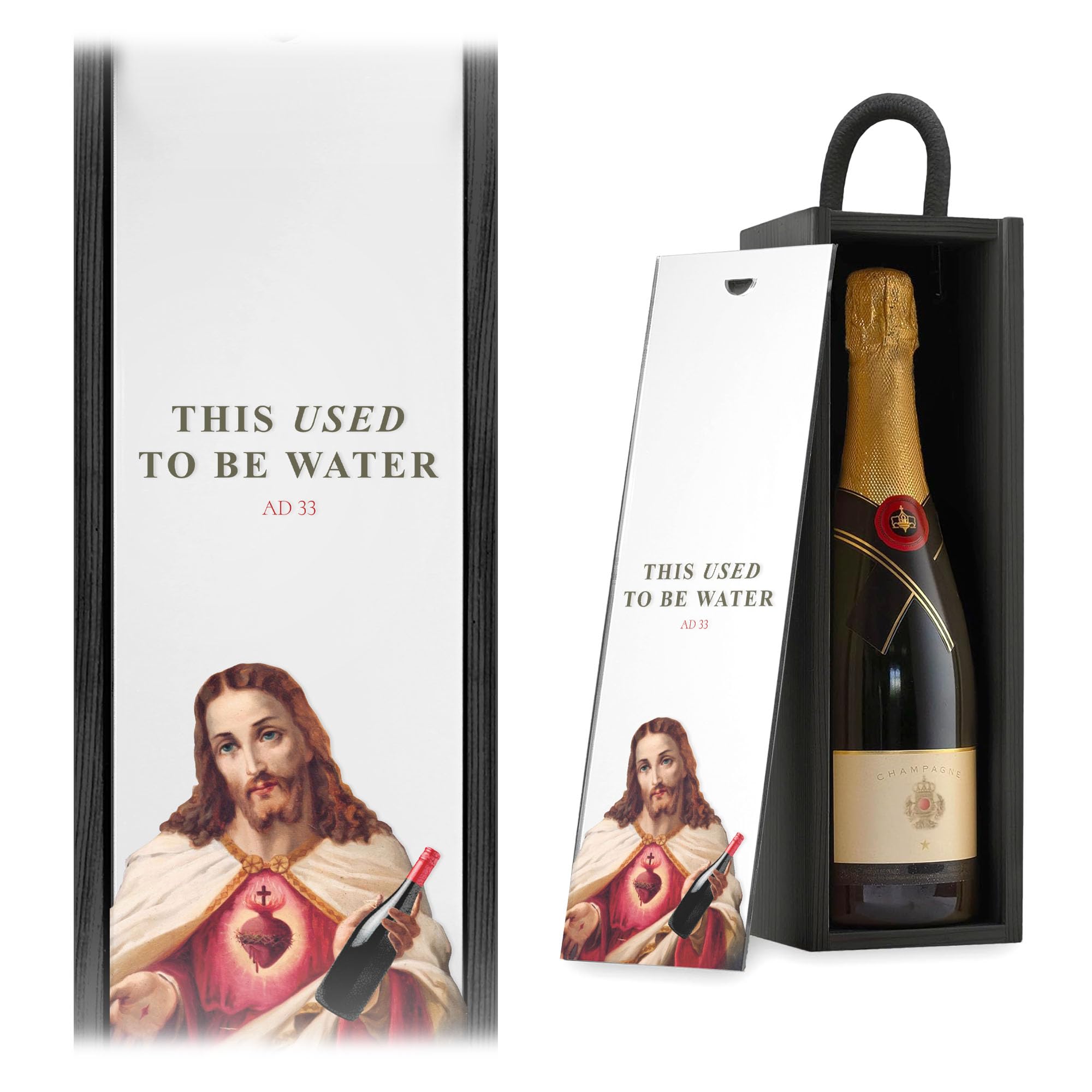 A1 Graphics Ltd Jesus Turned Water Into Wine Champagne Wine Gift Box Birthday Christmas Funny Wine Lover Gift Box Only (White, Natural Box)