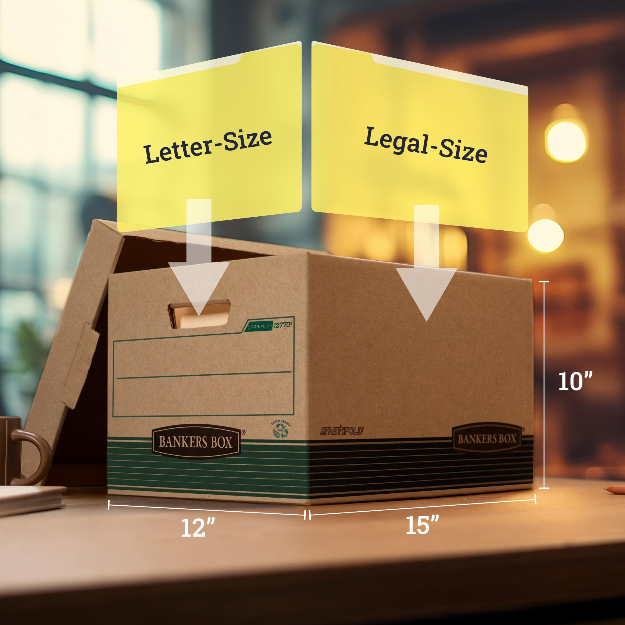 Stor/File Extra Strength Storage Box, Letter/Legal, Kraft/Green, 12/Carton