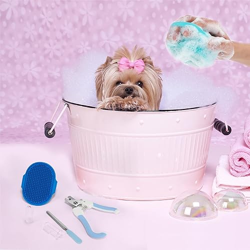 Miniatura 5 de Juego de 6 piezas de silicona para mascotas cepillo dispensador de masaje de baño, cepillo de dientes de dedos, cortaúñas y lima para perros y gatos