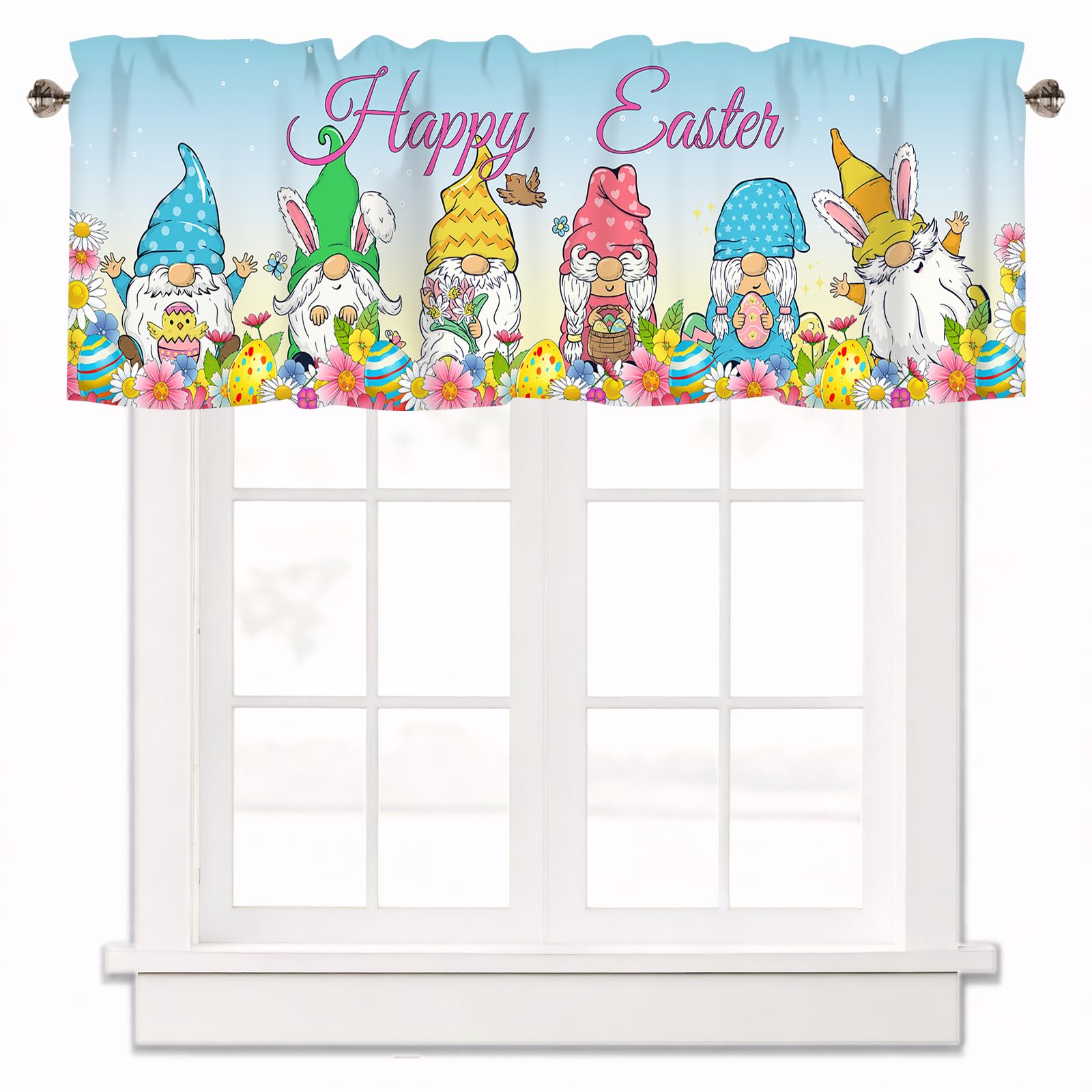 Easter Gnome Floral Valances for Windows 42x12 Inch
