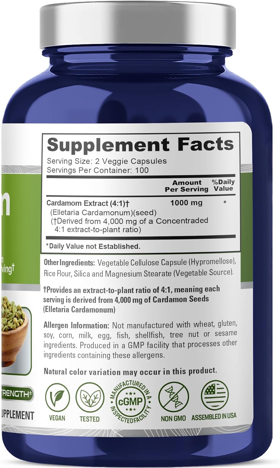 NusaPure Cardamom 4:1 Extract, 1000 mg Equivalent to 4,000mg 200 Vegetarian Capsules (Non-GMO, Vegan) - Image 3