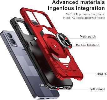 Ailiber for Cricket Magic/AT&T Propel 5G Phone Case, Screen Protector-Red | 360Ring Stand for Magnetic Car Mount, Snug-Fit Slim Dual Layer Shockproof, Soft Rubber Full Body Heavy Duty Protection Cover