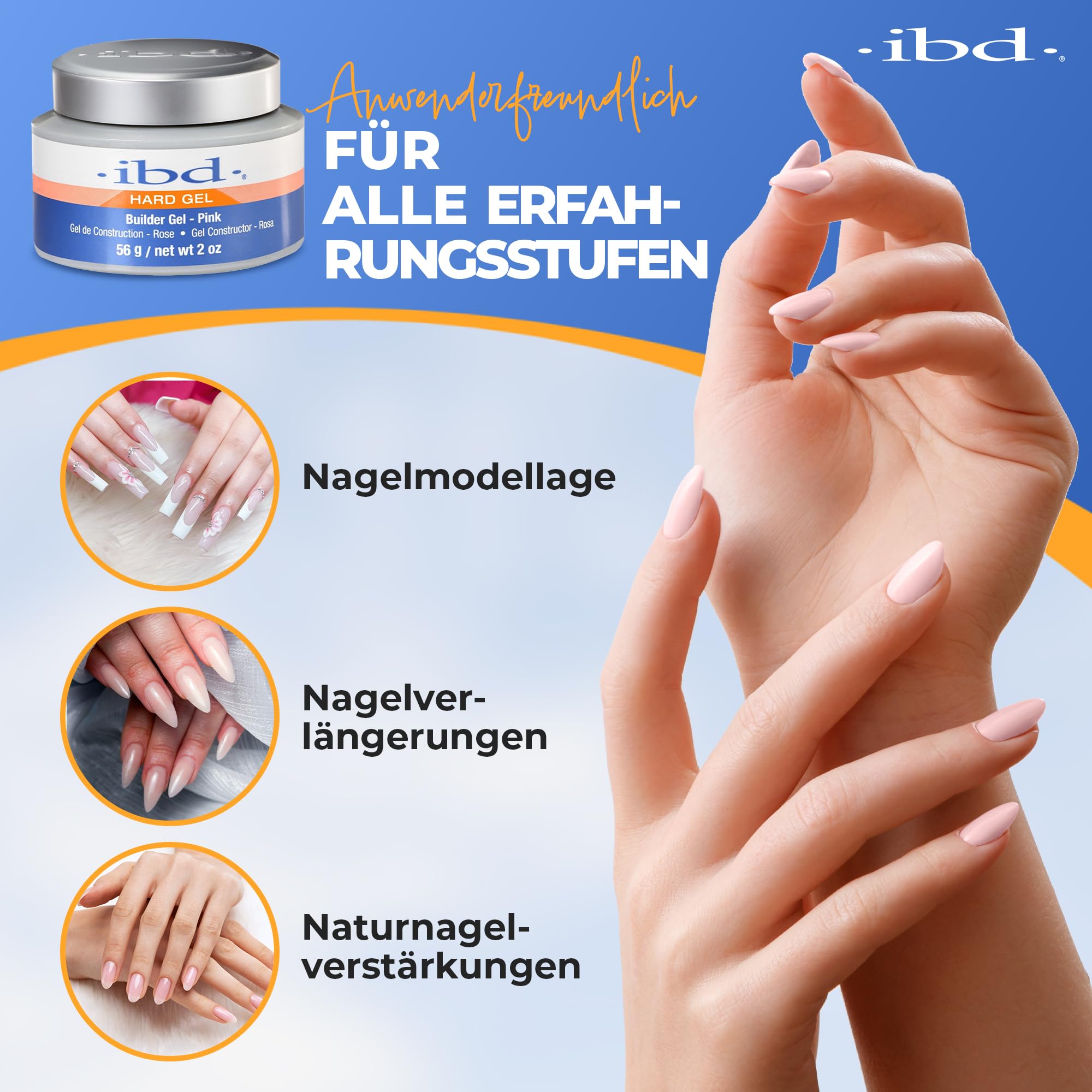 IBD Hard Gel - UV Builder Gel Pink, 1er Pack (1 x 56 g) – MADE IN USA – Premium Aufbaugel für Gelnägel