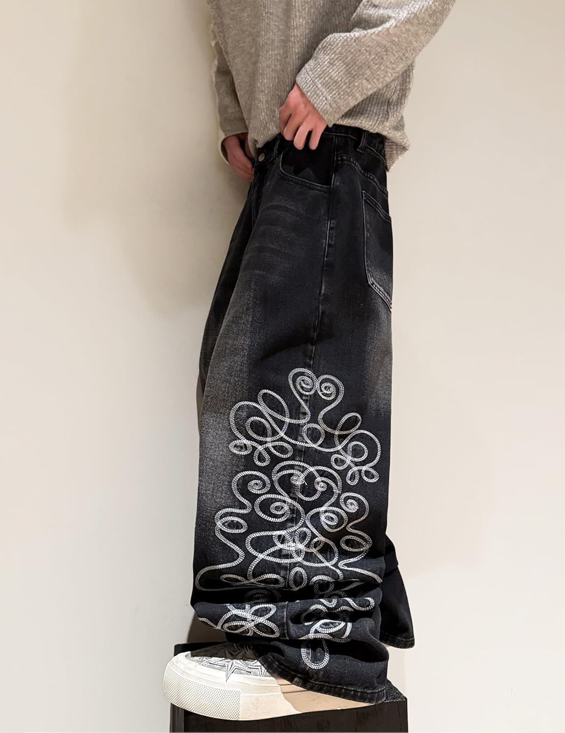 Mens Baggy Jeans Wide Leg Denim Pants Hip Hop Trousers Y2k Embroidered Fashion Streetwear Clothing - Image 4