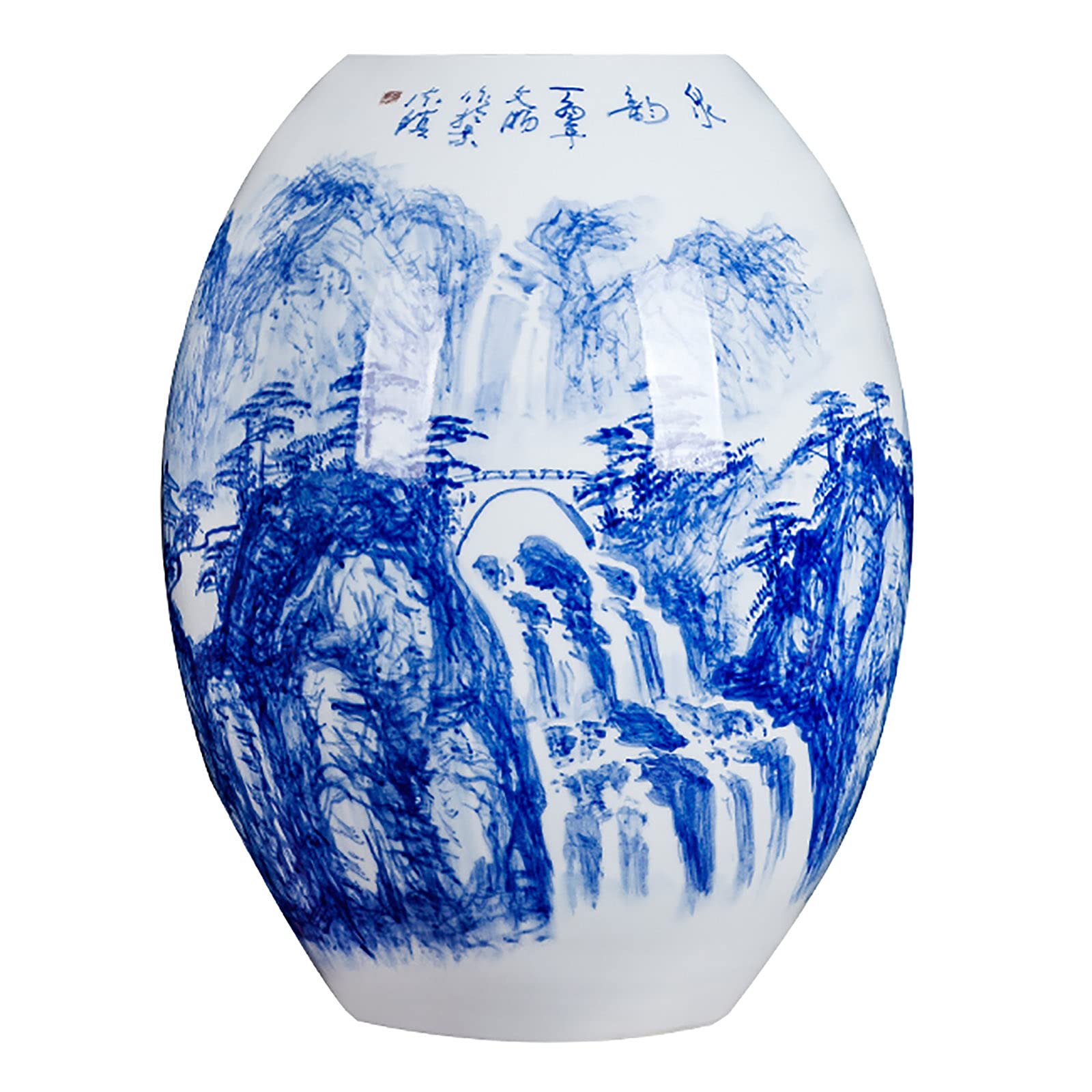 Vase en porcelaine bleu et blanc Ming de Jingdezhen fait main 36cm