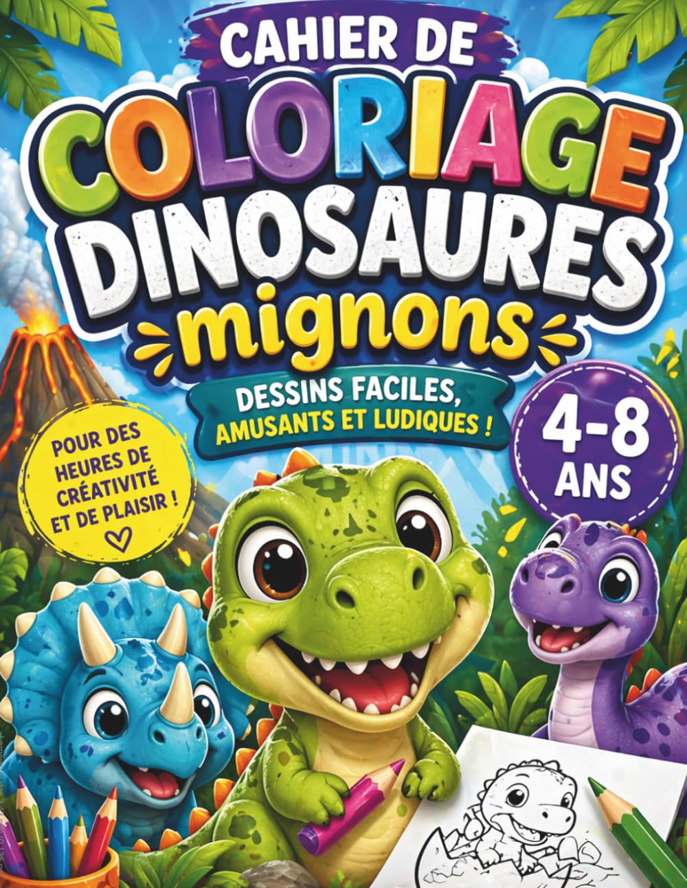 Cahier de coloriage dinosaures mignons pour enfants 4-8 ans