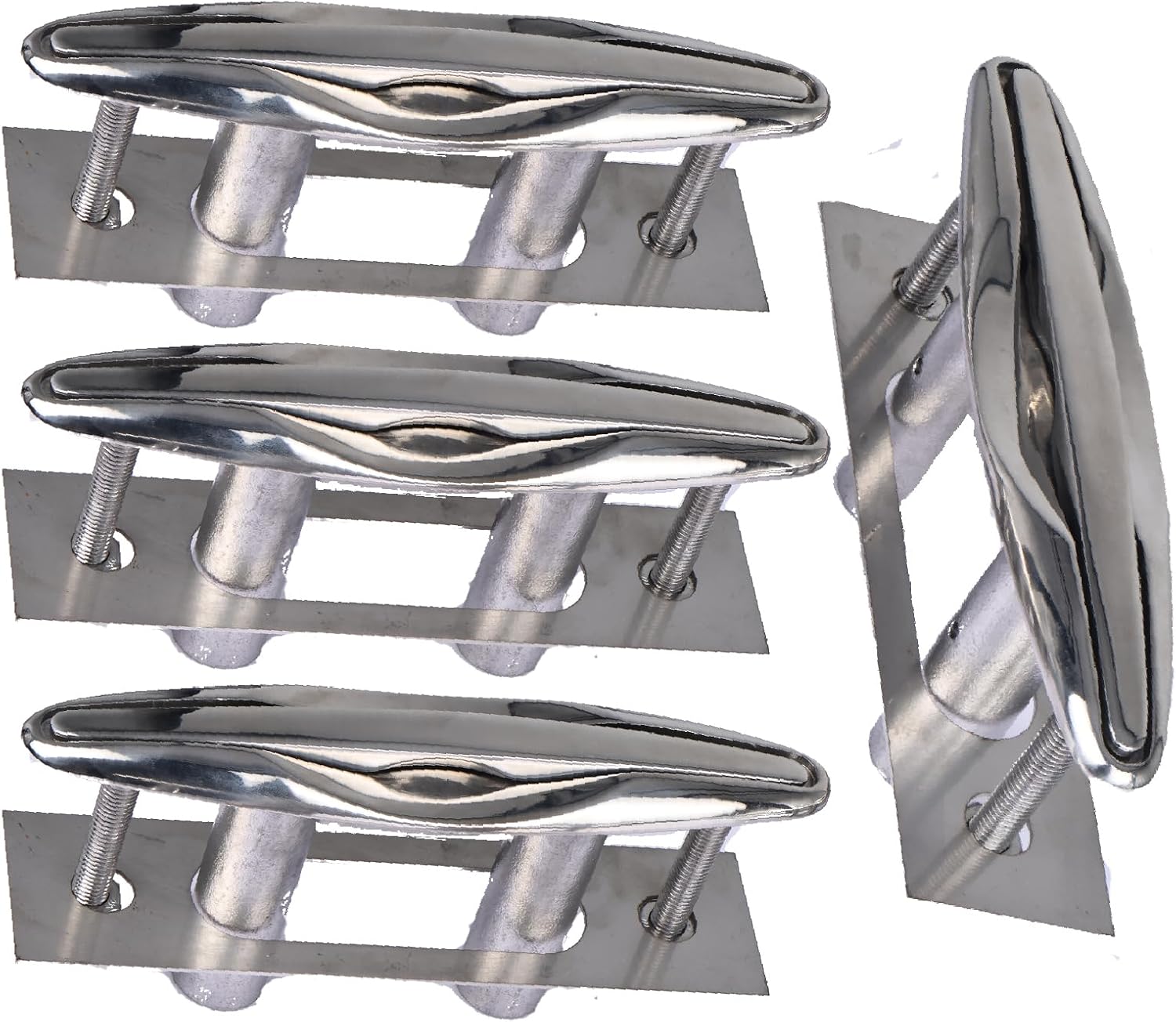 NovelBee 4pcs Boat Pull Up Flush Mount Cleats,Marine Dock Deck Cleat,316 Stainless Steel Retractable Low-Profile Mooring Rope Cleat with Backing Plate and Lock Nuts