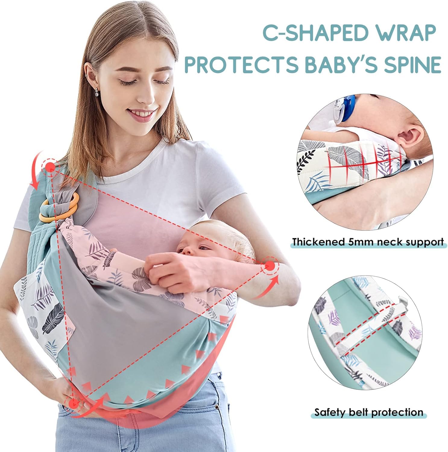 AMPLIN Baby Sling Carrier Newborn, Adjustable Easy Wearing Baby Nursing Warp Sling, New Mom Dad Soft Cotton Infant Front Holder Carrier for Infant Toddler Life Travel Essential Gifts 2