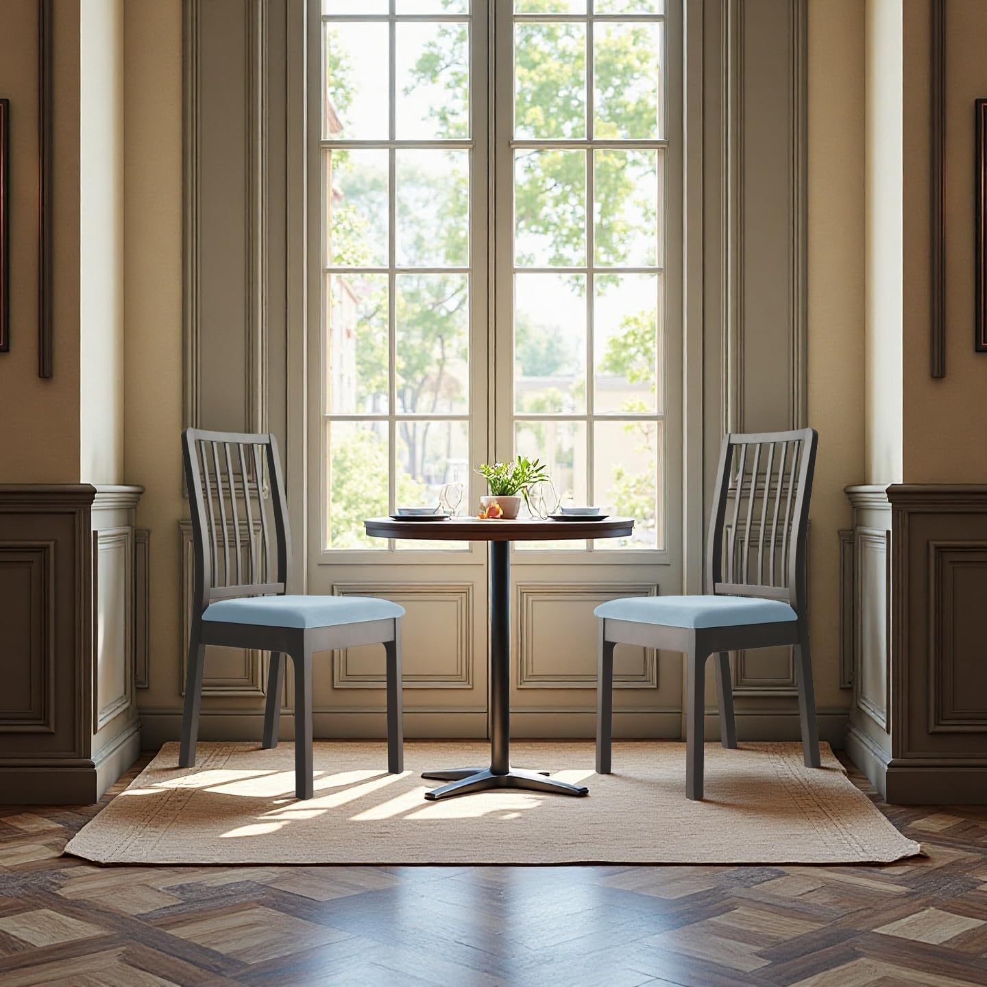 Deisy Dee Velvet Seat Covers for Dining Room Chairs, Chair Covers for Dining Room Set (4, Baby Blue)