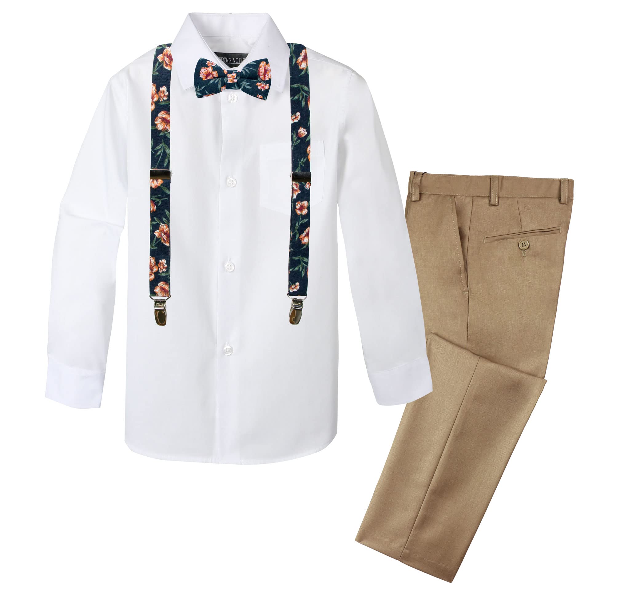 Spring Notion Boys' 4-Piece Floral Suspenders Outfit