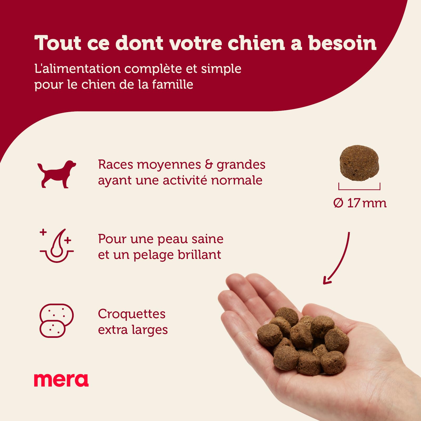 MERA Essential Brocken - Croquettes aux Protéines de Volaille pour Chien de Toute Race - Nourriture Saine avec Oméga 3 et Oméga 6 - Grosses Croquettes (12,5 kg)