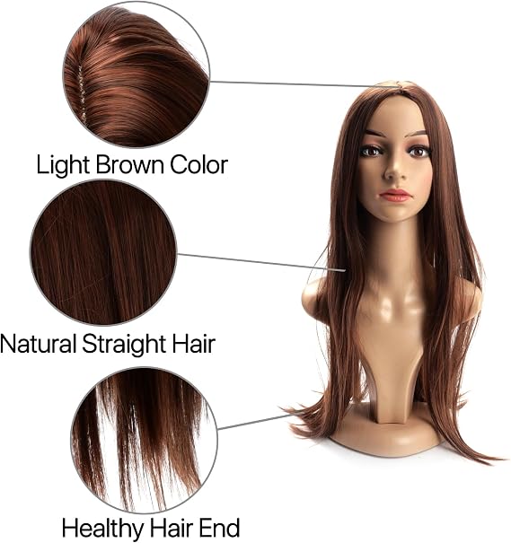 BERRYLION Long Straight Wig for Women - 28 Inch Synthetic Hair for Black Women (Light Brown)