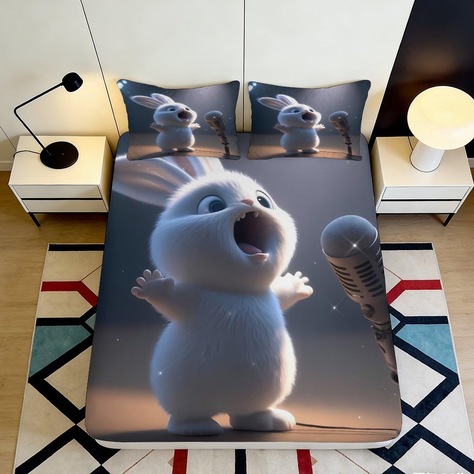 Kzqjxnhpcr Style-10 3D Printed Cute Bunny Fitted Sheet Microfiber Deep Pocket Non-Slip Bedroom Bedding Bunny Mattress Fitted Cover Washable 90X200x25cm 90X200x25cm