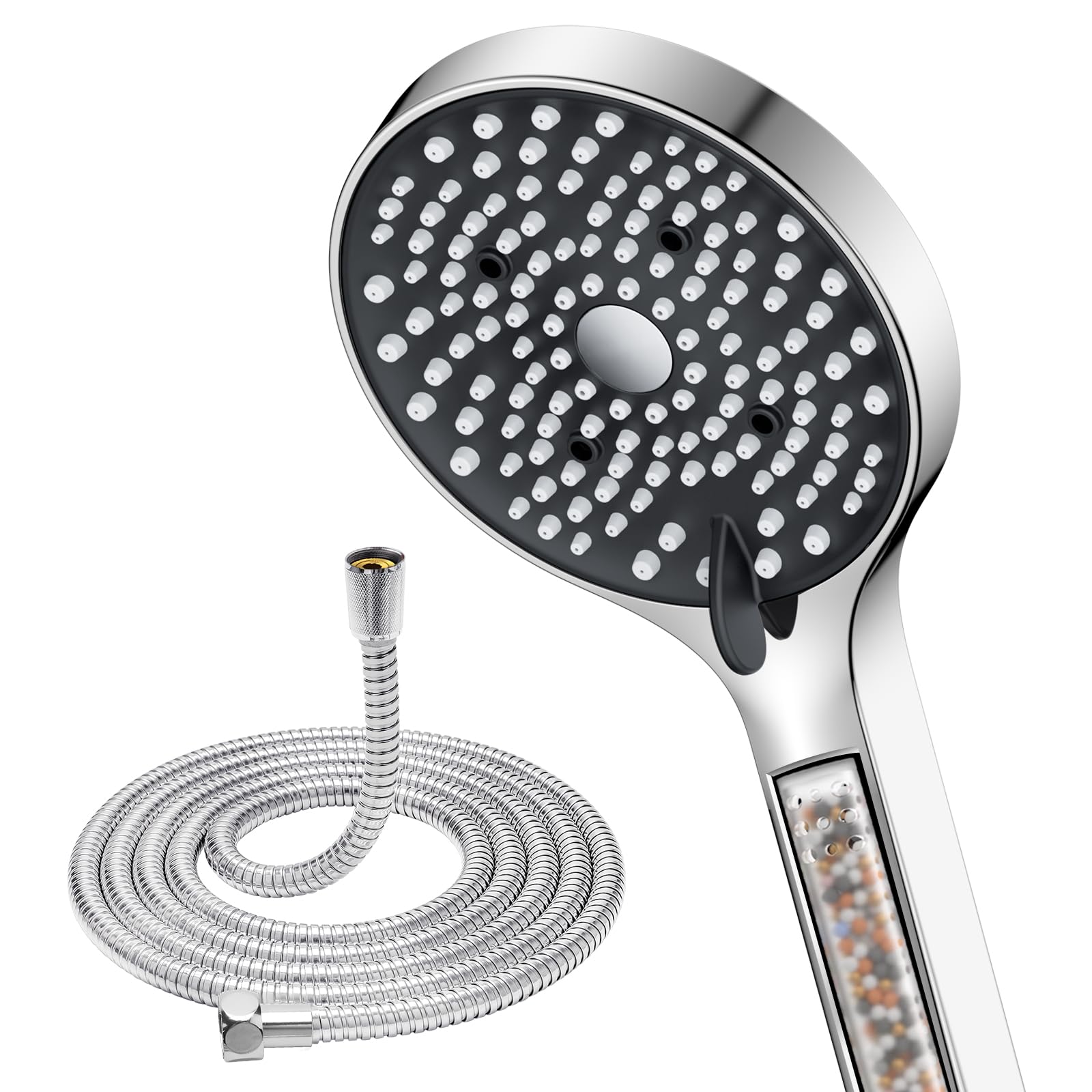 YEAUPE Shower Head and Hose 1.6M - 110mm Filter Powerful Flow Shower Hose and Head High Pressure 6 Modes Pressure Boosting Handheld Showerhead for Low Water Pressure Electric Shower Head,Chrome