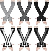 Vista 14 de Amandir Guantes largos sin dedos para mujer, calentadores de brazos, guantes elásticos de punto para el pulgar Gris oscuro Gris oscuro Gris claro
