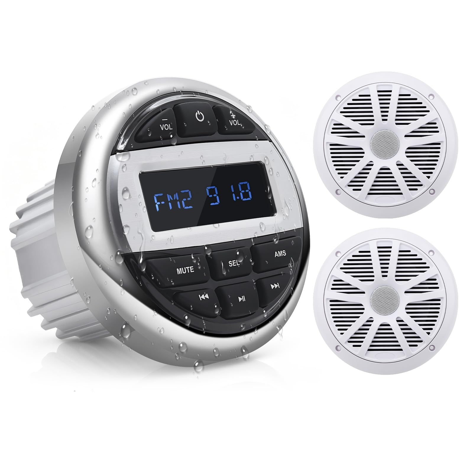Marine Stereo Radio Bateau Système avec 2 Haut Parleurs, MP3 Player AM/FM Radio imperméable für Boote, Yachten Marineboote, BT5.0 Verbindung
