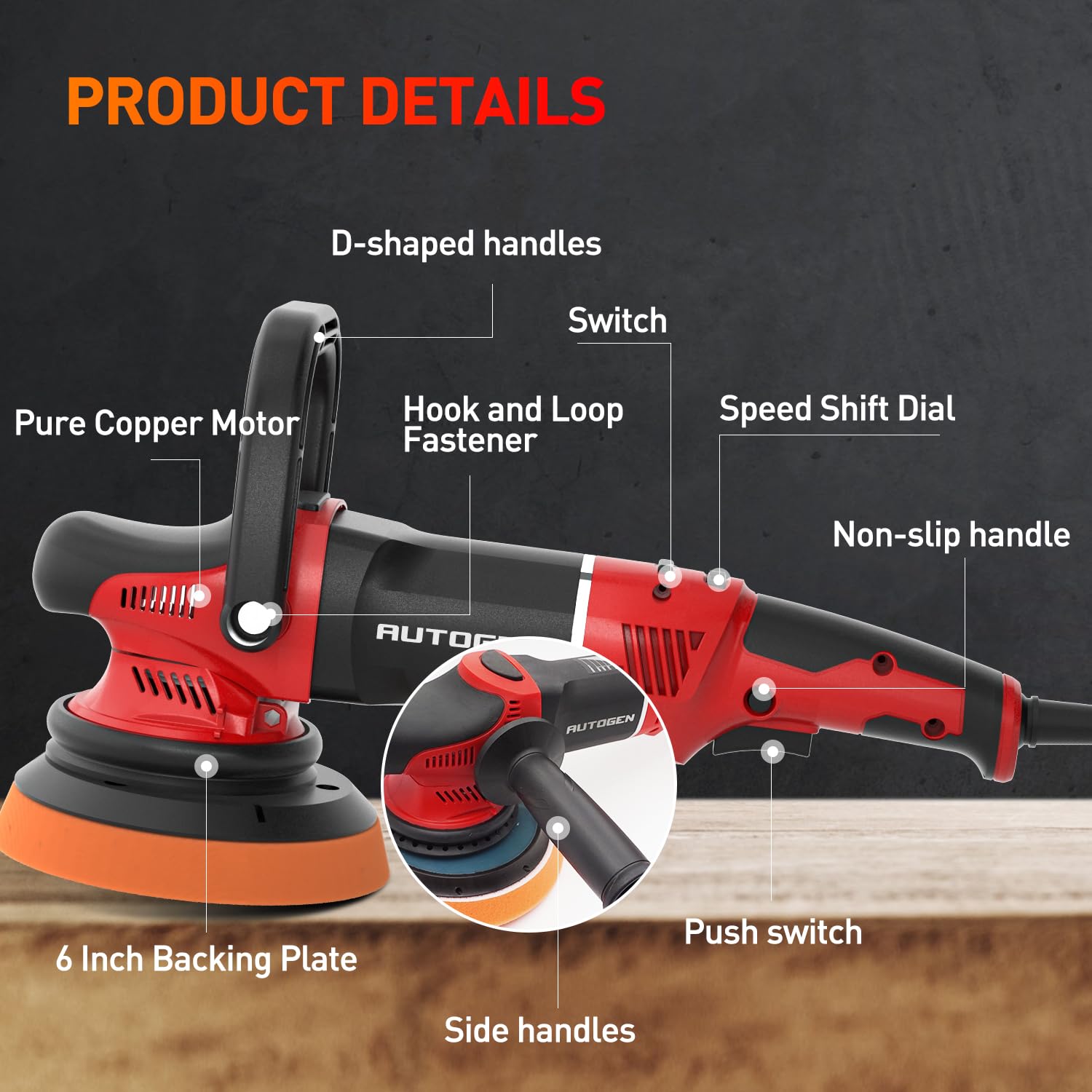 Snapklik.com : AUTOGEN Car Buffer Polisher, 6 Inch Dual Action Polisher ...