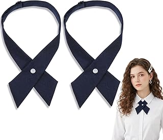 2Pcs Adjustable French Uniform Ties for Girls, Navy Blue Cross Women Bow Tie, Solid Color Pre-tied School Uniform Ties, Criss-Cross Neck Tie for Girl Boy Women Men