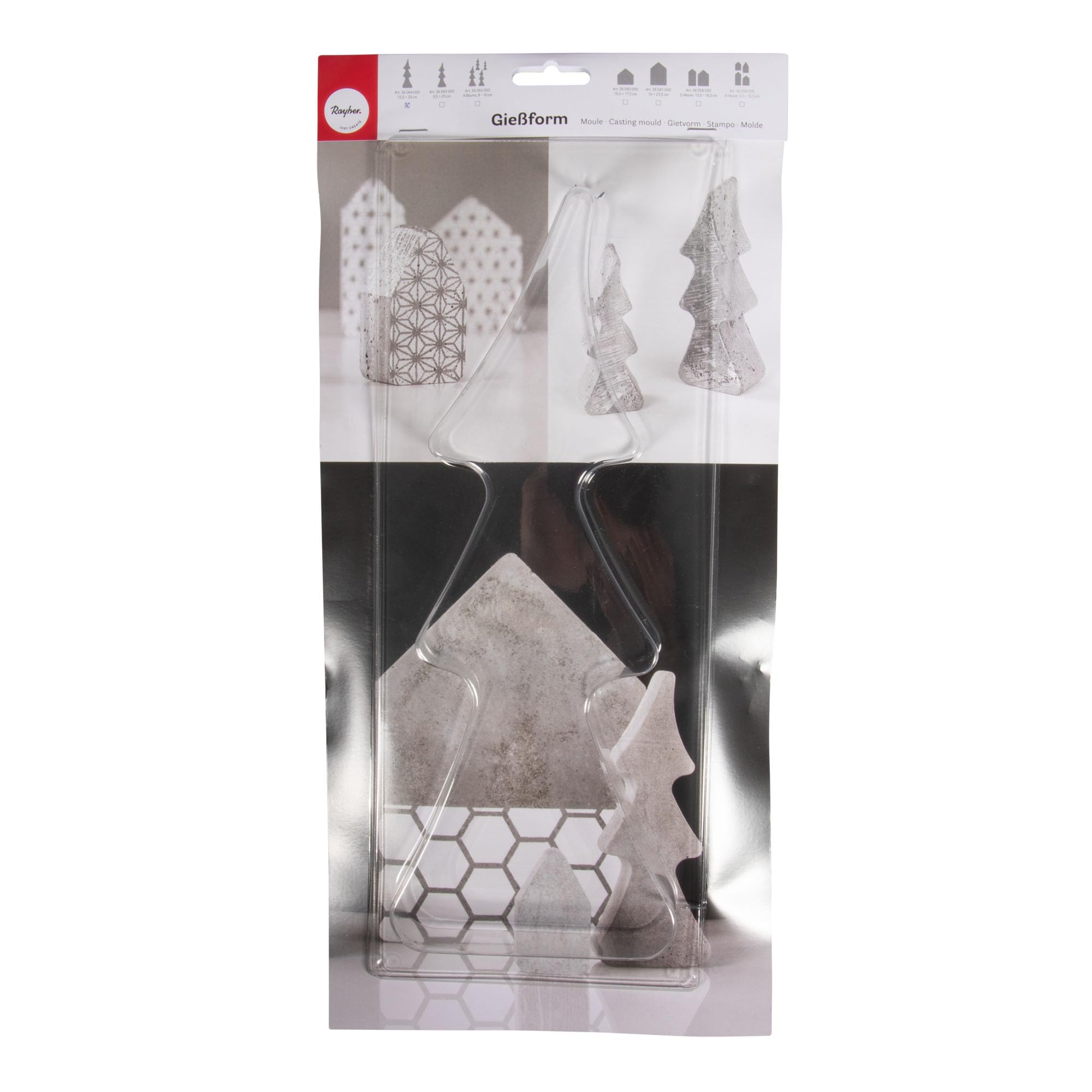 Rayher Fir Tree Shaped Casting Mould for Concrete Crafts, Mould with Christmas Tree Design for Plaster of Paris, Plastic Tree Shape for Moulding, 12.5x33x3.5cm, 36064000