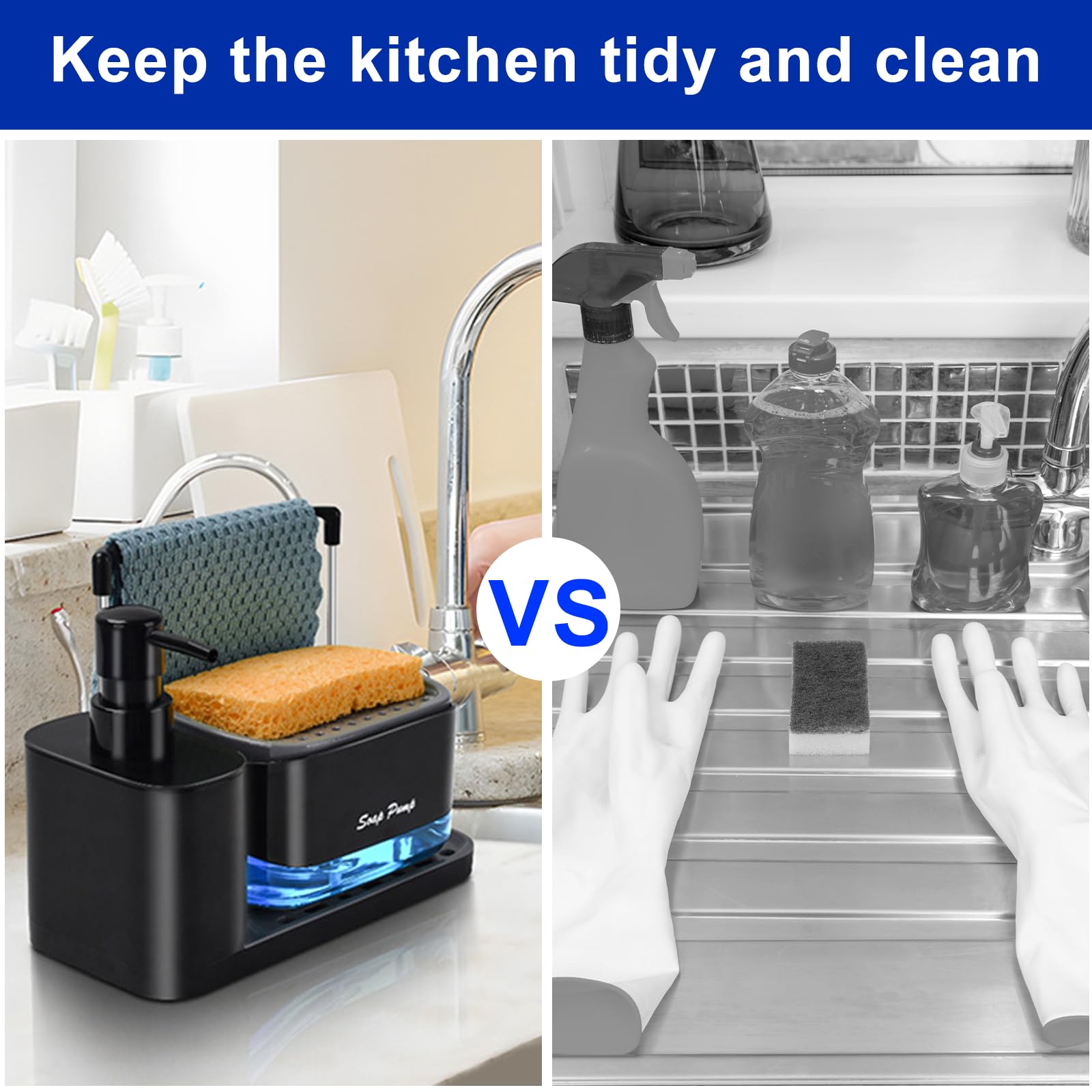 Organizzatore Lavello 2 In 1 Con Dispenser Sapone - Porta Spugne, Strofinacci E Accessori Cucina - Foto 2