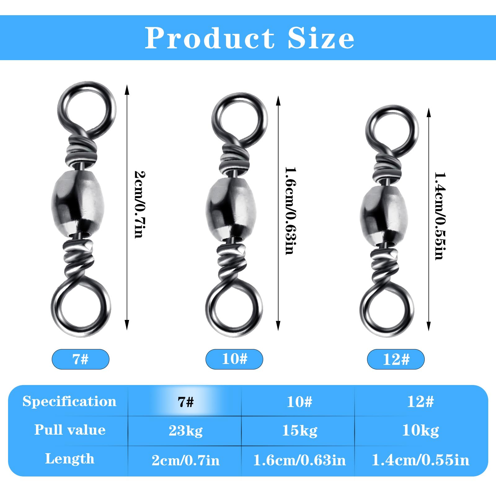 TIESOME 100Pcs Fishing Barrel Swivels, High Strength Carbon Steel Fishing Connector Swivels Freshwater Swivels Steel Hook Line Connector Rolling Fishing Swivels for Freshwater Fishing Accessories(7#)