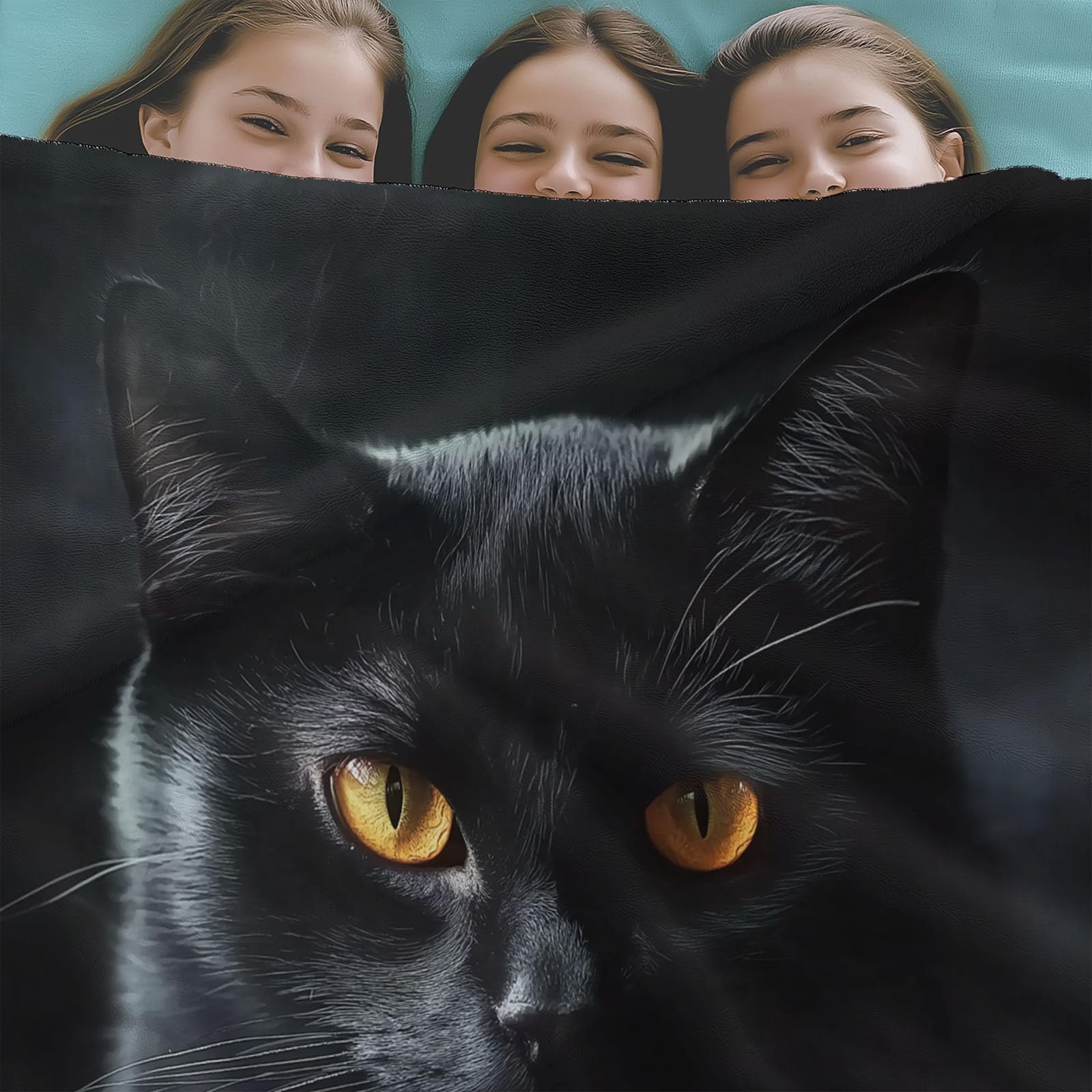 wohndecke Tier Schwarze Katze, Super Weiche Gemütliche Warme Flanell-Wurfdecke, leichte dekorative Klimaanlagen-Decke, Sofa Couch Wohnzimmerdekoration für Erwachsene Kinder Büro 150 x 200 cm