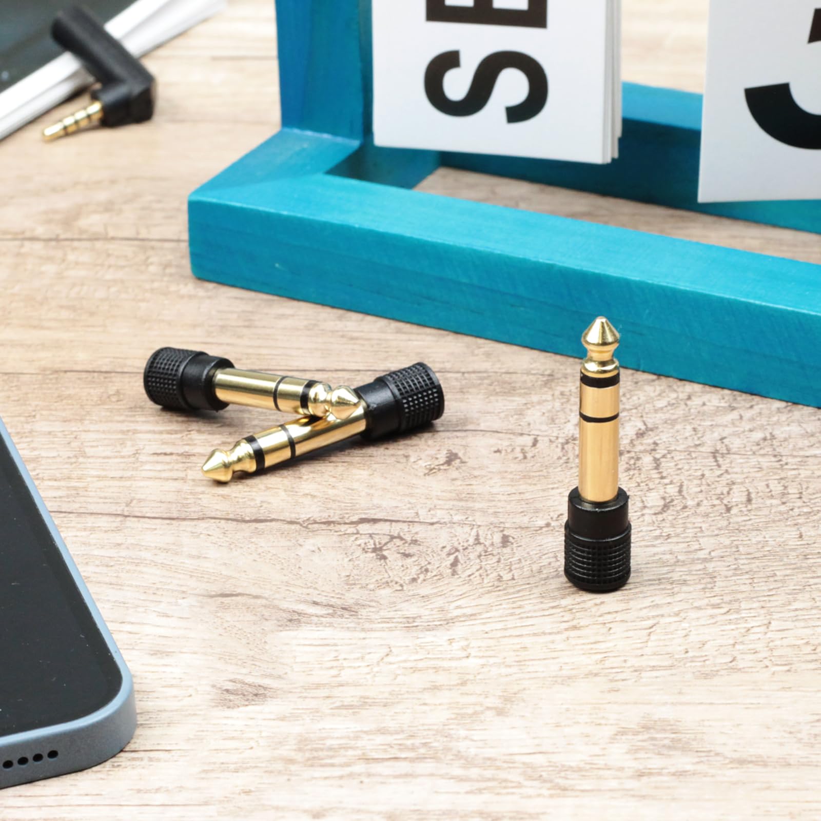 Paquete de 3 adaptadores de audio de 6,35 mm macho a conector de auriculares estéreo hembra de 3,5 mm, chapado en oro