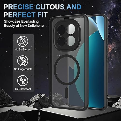 3 in 1 Cover Compatible with Xiaomi Redmi Note 15 Pro Plus 5G with 1 Tempered Glass and 1 Camera Glass, Suitable for Magnetic Mounts, Shockproof Translucent Matte Case, Black - 5