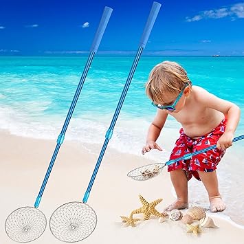 Roshtia 2 Sets Sand Sifter Shark Tooth Sifter Adjustable Long Handle Shell Scooper for Beach Metal Beach Sifter Sand Sifter Shovel for Beach Grooming Shells Picking up Beachcombing Rock Hunting