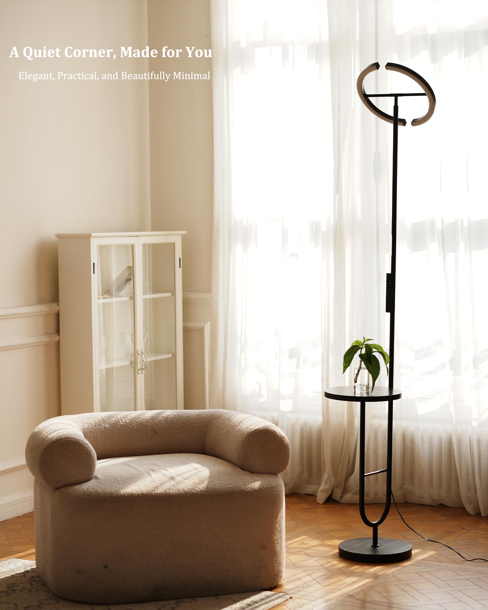 AVEN MF19 lampa stojąca LED, 36 W, ściemniana, z pilotem zdalnego sterowania, lampa stojąca z półką na półkę, obracana o 360°, nowoczesna lampa stojąca, czarna, do sypialni