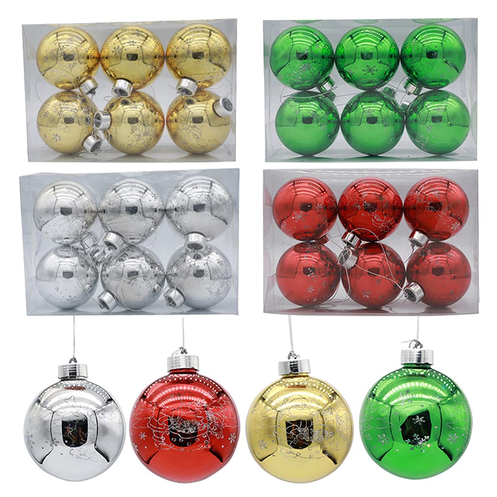 6 bolas de Navidad inastillables con luces LED, funciona con pilas, con purpurina, colgante luminoso, decoración de árbol de Navidad para árbol