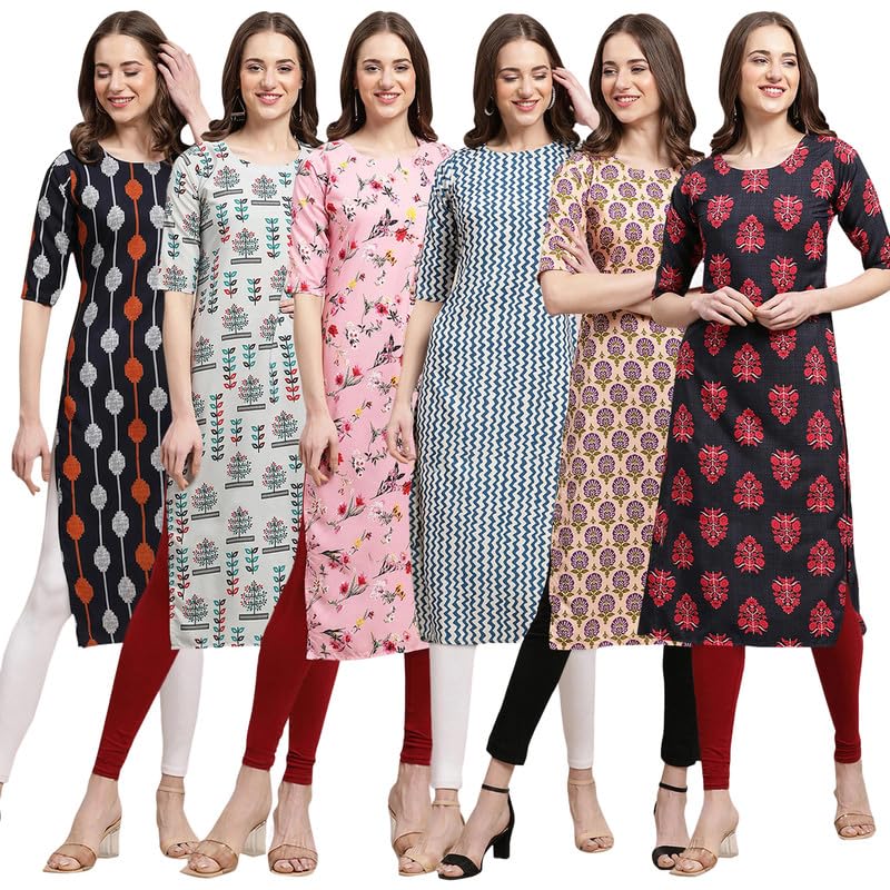Pinkmint Printed Kurti For Women's Ll Straight Kurtis For Women's Ll Stylished Kurti (Pack Of 6)