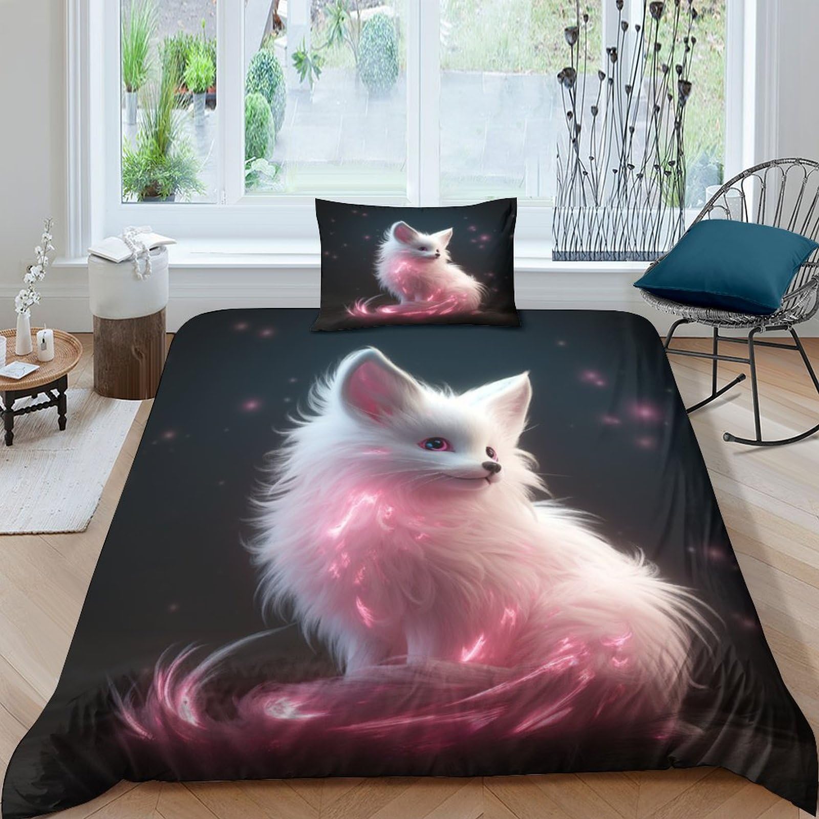 Housse de couette renard pour chambre d'enfant | Lit simple 135x200 cm motif animal sauvage