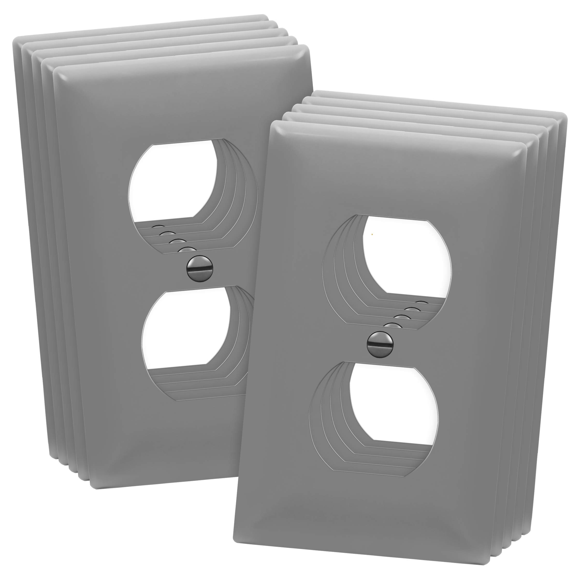 ENERLITES Duplex Wall Plates Kit, Home Electrical Outlet Cover, 1-Gang Standard Size, Unbreakable Polycarbonate Material, 8821-GY-10PCS, Gray, 10 Pack, Grey, 10 Count